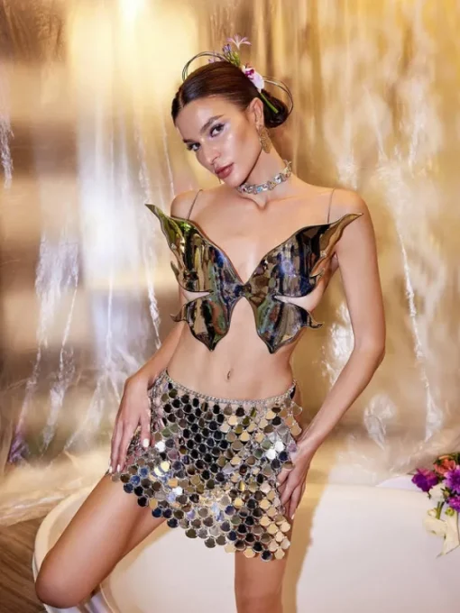 Armor Tops | Tops*Mew Mews Fashion O/S Ilya Butterfly Glossy Armor Top In Silver