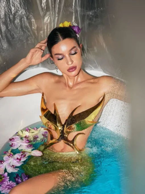 Armor Tops*Mew Mews Fashion O/S Ilya Butterfly Glossy Armor Top In Gold