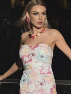 Dresses*Mew Mews Fashion Indalecio Strapless Floral Sequin Maxi Dress