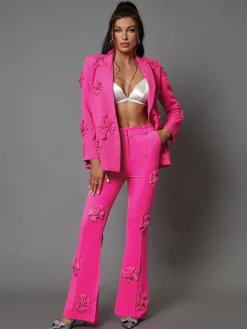Blazers*Mew Mews Fashion Indiana Floral Embellished Blazer Set In Hot Pink
