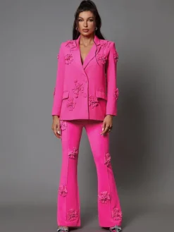 Blazers*Mew Mews Fashion Indiana Floral Embellished Blazer Set In Hot Pink