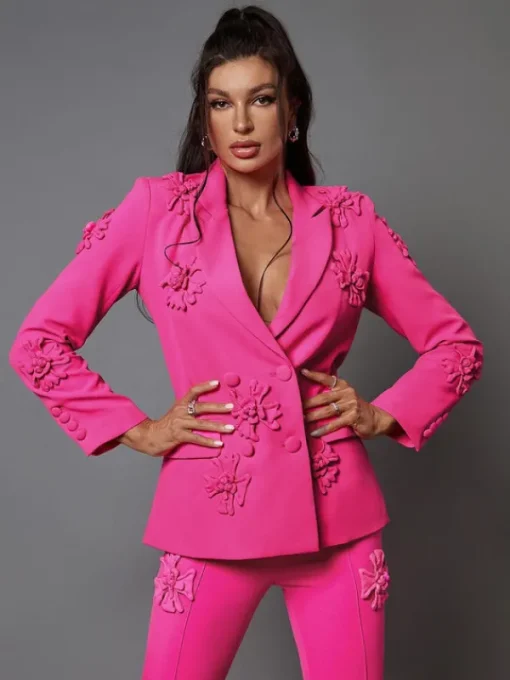 Blazers*Mew Mews Fashion Indiana Floral Embellished Blazer Set In Hot Pink