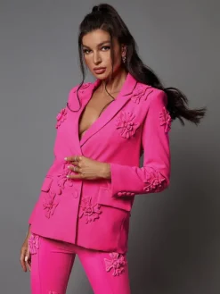 Blazers*Mew Mews Fashion Indiana Floral Embellished Blazer Set In Hot Pink