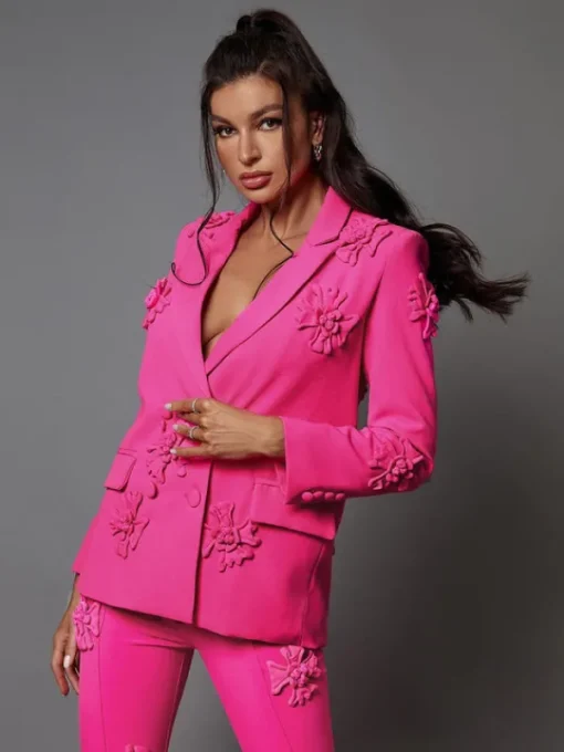 Blazers*Mew Mews Fashion Indiana Floral Embellished Blazer Set In Hot Pink