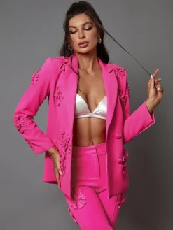 Blazers*Mew Mews Fashion Indiana Floral Embellished Blazer Set In Hot Pink