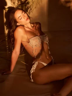 Beaded Wear*Mew Mews Fashion O/S Irving Fringe Pearl Beaded Bralette