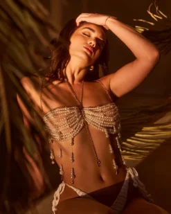 Beaded Wear | Tops*Mew Mews Fashion O/S Irving Fringe Pearl Beaded Bralette