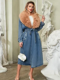 Coats & Jackets*Mew Mews Fashion Ishtar Faux Fur Collar Denim Coat