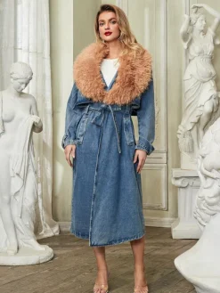 Coats & Jackets*Mew Mews Fashion Ishtar Faux Fur Collar Denim Coat