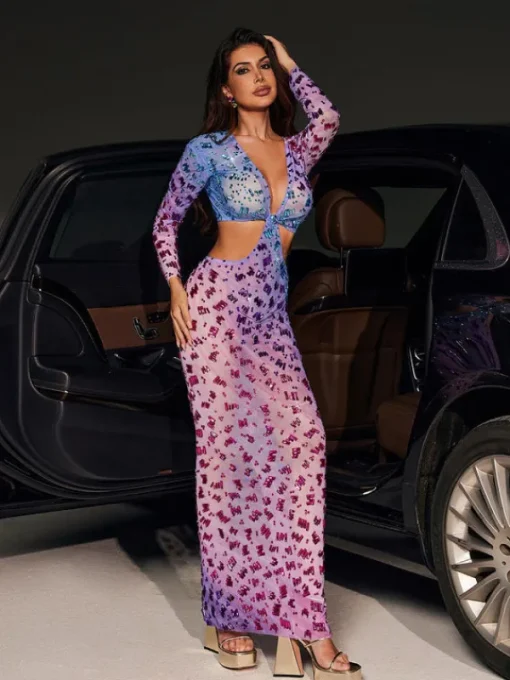 Embellishment | Dresses*Embellishment Issa Ombre Rhinestone Cutout Maxi Dress