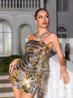 Dresses | Mini Dresses*W Jia Isvyre Strapless Rhinestone Sequin Mini Dress