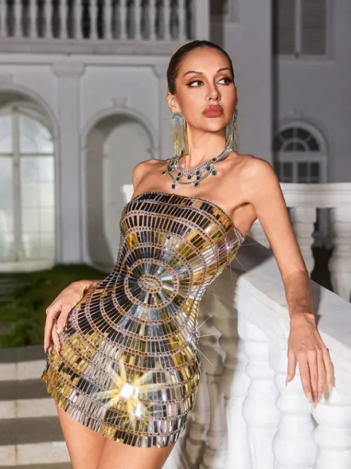 Dresses | Mini Dresses*W Jia Isvyre Strapless Rhinestone Sequin Mini Dress