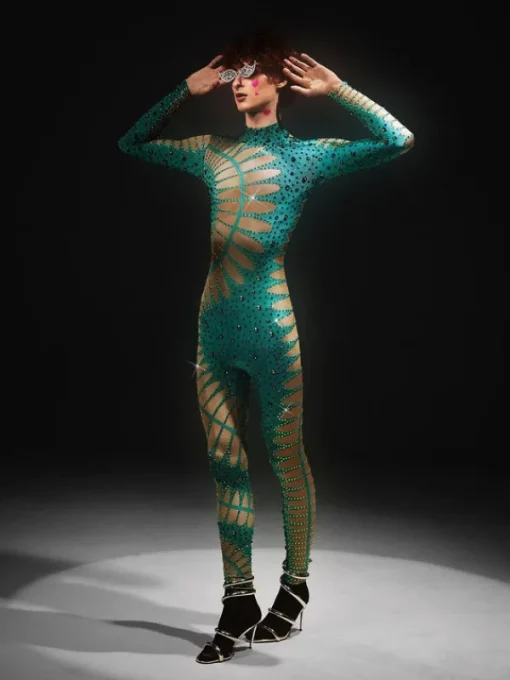 Embellishment*Embellishment Jadon Hollow Printed Rhinestone Jumpsuit