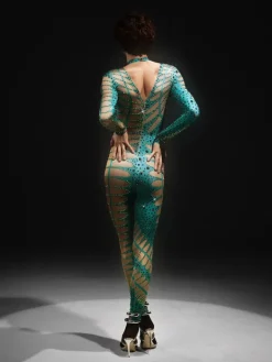 Embellishment*Embellishment Jadon Hollow Printed Rhinestone Jumpsuit