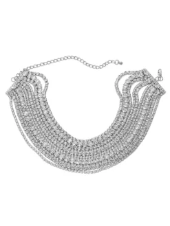 Necklaces*Mew Mews Fashion Jago Multi Layered Crystal Necklace In Silver