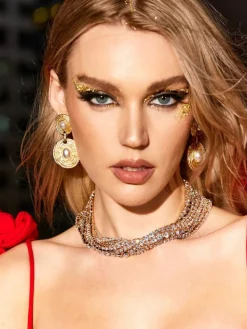 Necklaces*Mew Mews Fashion Jago Multi Layered Crystal Necklace In Gold