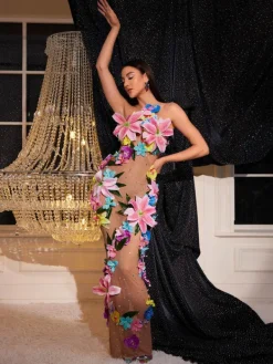Dresses | Maxi Dresses*Mew Mews Fashion Jamshid Backless Flower Rhinestone Mesh Dress