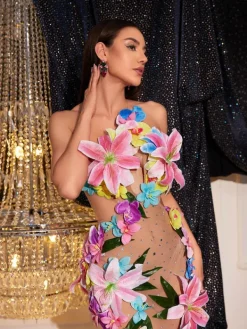 Dresses | Maxi Dresses*Mew Mews Fashion Jamshid Backless Flower Rhinestone Mesh Dress