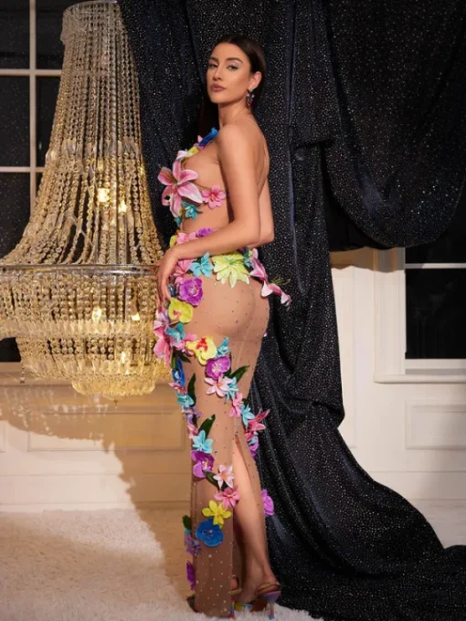 Dresses | Maxi Dresses*Mew Mews Fashion Jamshid Backless Flower Rhinestone Mesh Dress