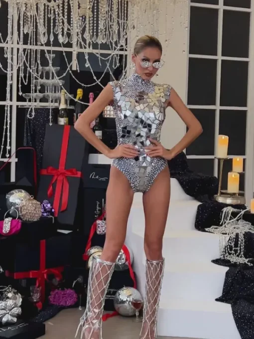 Bodysuits | Tops*W Jia Jase Sleeveless Acrylic Embellished Bodysuit