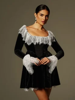 Dresses | Mini Dresses*Mew Mews Fashion Jaxon Lace Trimmed Velvet Mini Dress