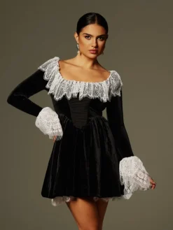 Dresses | Mini Dresses*Mew Mews Fashion Jaxon Lace Trimmed Velvet Mini Dress