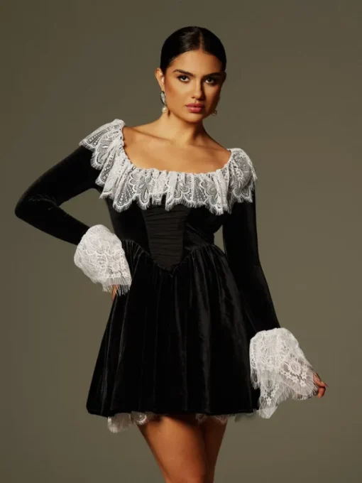 Dresses | Mini Dresses*Mew Mews Fashion Jaxon Lace Trimmed Velvet Mini Dress
