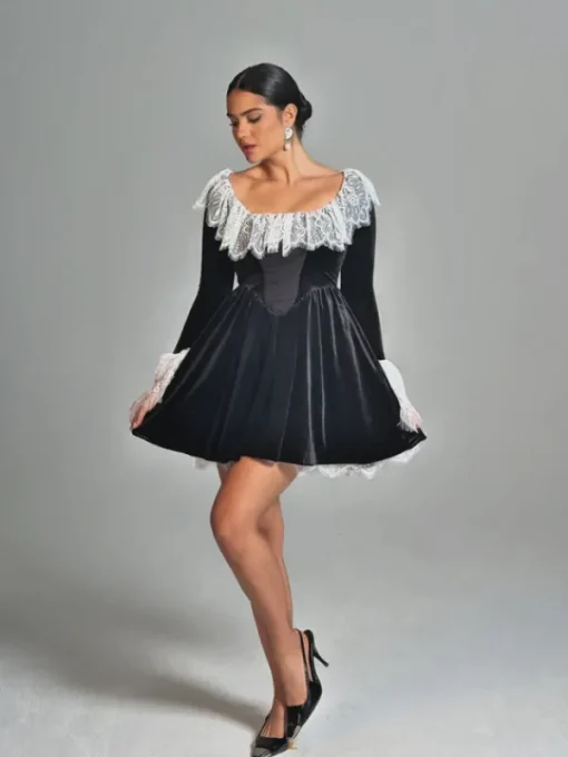 Dresses | Mini Dresses*Mew Mews Fashion Jaxon Lace Trimmed Velvet Mini Dress
