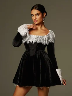 Dresses | Mini Dresses*Mew Mews Fashion Jaxon Lace Trimmed Velvet Mini Dress
