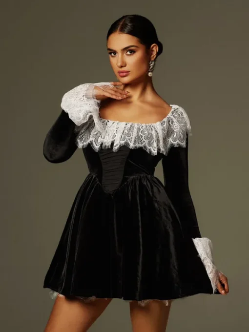 Dresses | Mini Dresses*Mew Mews Fashion Jaxon Lace Trimmed Velvet Mini Dress