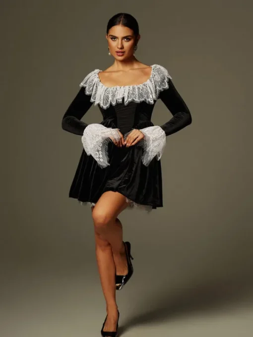 Dresses | Mini Dresses*Mew Mews Fashion Jaxon Lace Trimmed Velvet Mini Dress
