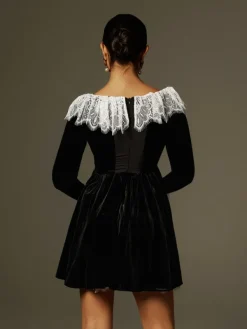 Dresses | Mini Dresses*Mew Mews Fashion Jaxon Lace Trimmed Velvet Mini Dress