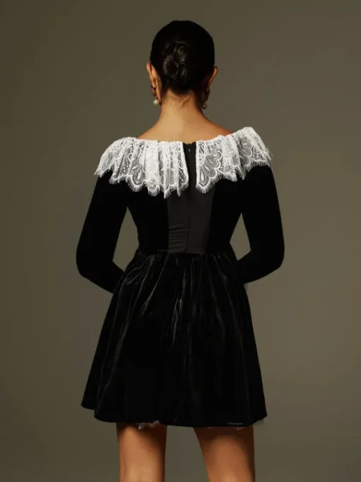 Dresses | Mini Dresses*Mew Mews Fashion Jaxon Lace Trimmed Velvet Mini Dress