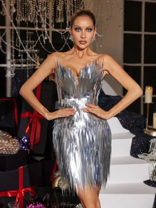 Embellishment | Dresses*Embellishment Jimmie Metal Feather Mini Dress In Silver