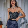 Tops*Mew Mews Fashion Jiya Cobweb Rhinestone Crop Top