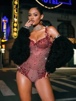 Bodysuits | Tops*Nuo Fansi Jodelle Rhinestone Sequin Bodysuit