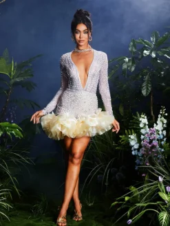 Dresses | Mini Dresses*Jiu Bajia Jolinn V Neck Embellished Mini Dress