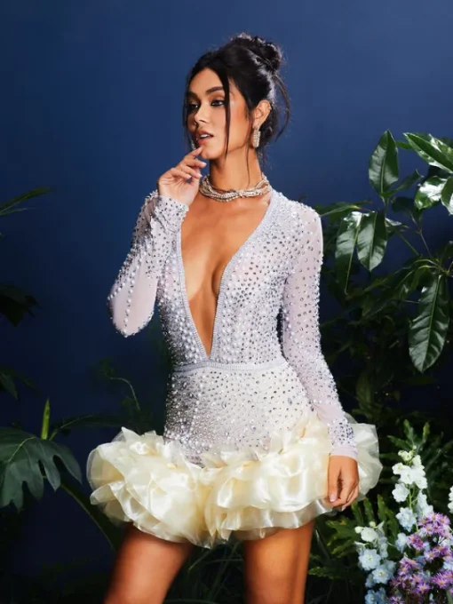 Dresses | Mini Dresses*Jiu Bajia Jolinn V Neck Embellished Mini Dress