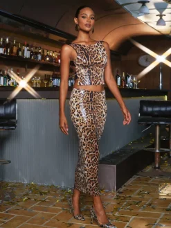 Skirts*Mew Mews Fashion Jonette Leopard Sequin Skirt