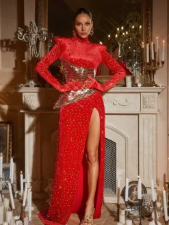 Dresses | Maxi Dresses*Embellishment Jonson Rhinestone Embellished Split Maxi Dress