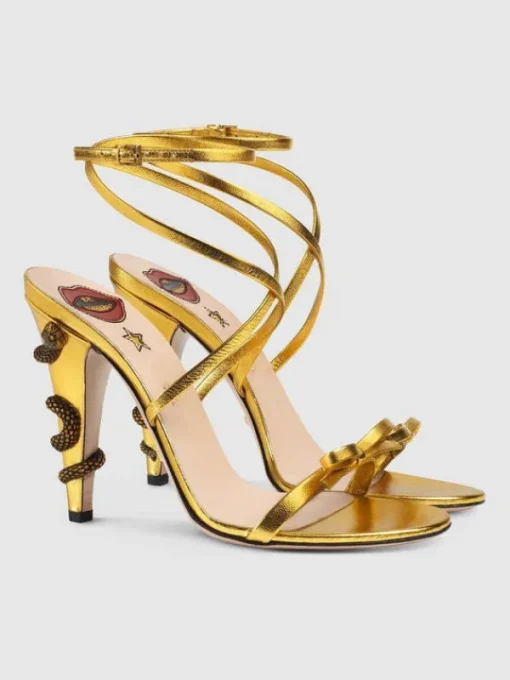 Shoes*Mew Mews Fashion Juliette Metallic Snake Heel Sandals In Gold