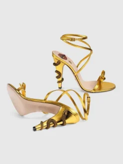 Shoes*Mew Mews Fashion Juliette Metallic Snake Heel Sandals In Gold