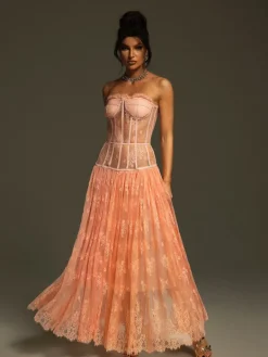 Dresses | Maxi Dresses*Mew Mews Fashion Juric Strapless Lace Mesh Maxi Dress