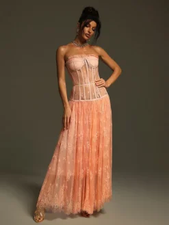 Dresses | Maxi Dresses*Mew Mews Fashion Juric Strapless Lace Mesh Maxi Dress