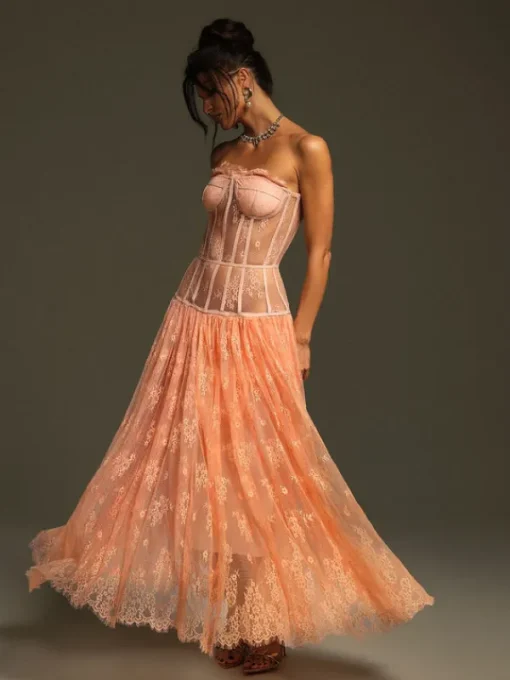 Dresses | Maxi Dresses*Mew Mews Fashion Juric Strapless Lace Mesh Maxi Dress