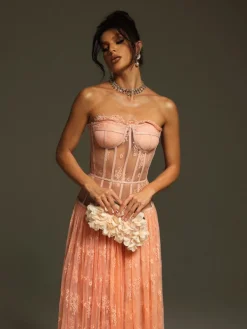 Dresses | Maxi Dresses*Mew Mews Fashion Juric Strapless Lace Mesh Maxi Dress
