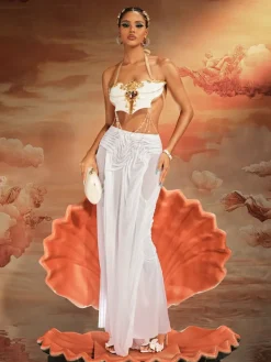 Armor Tops | Tops*Mew Mews Fashion O/S Kaelrix Halterneck Chain Armor Top In White