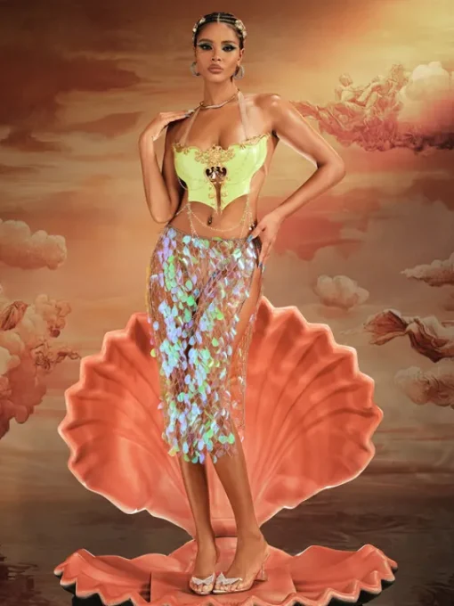 Armor Tops | Tops*Mew Mews Fashion O/S Kaelrix Halterneck Chain Armor Top In Green