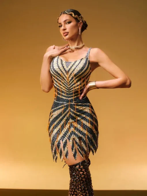 Dresses | Mini Dresses*W Jia O/S Kairos Spaghetti Rhinestone Fringe Mini Dress