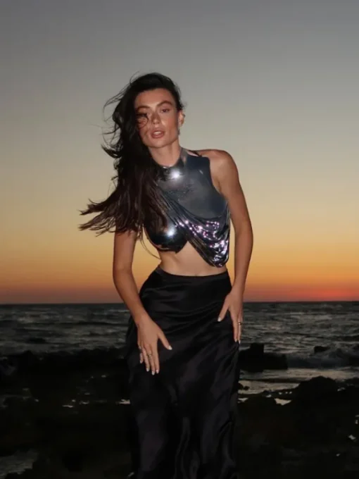 Armor Tops*Mew Mews Fashion O/S Kari Sleeveless Drapery Armor Top In Silver